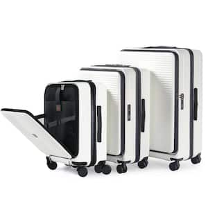 3-Piece White Hard Shell Luggage Set with Front Opening & TSA-approved lock