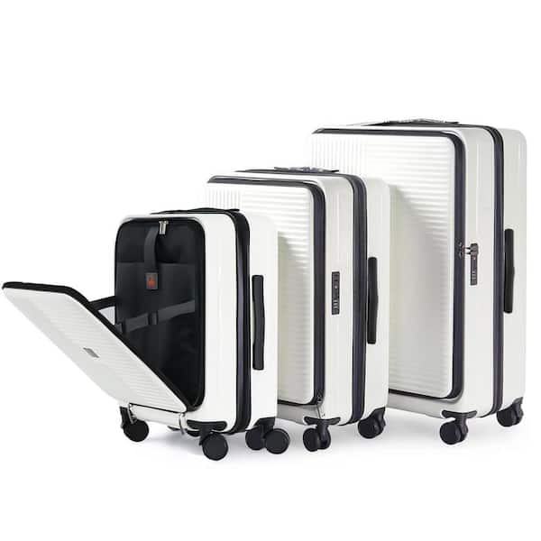 Adrinfly 3-Piece White Hardshell Luggage Set with Front Opening and TSA-Approved lock