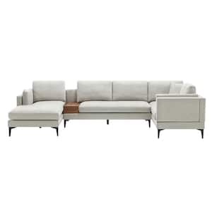 135 in. W Modular 2-Piece U Shape Linen Modern Sectional Sofa in. Light Gray