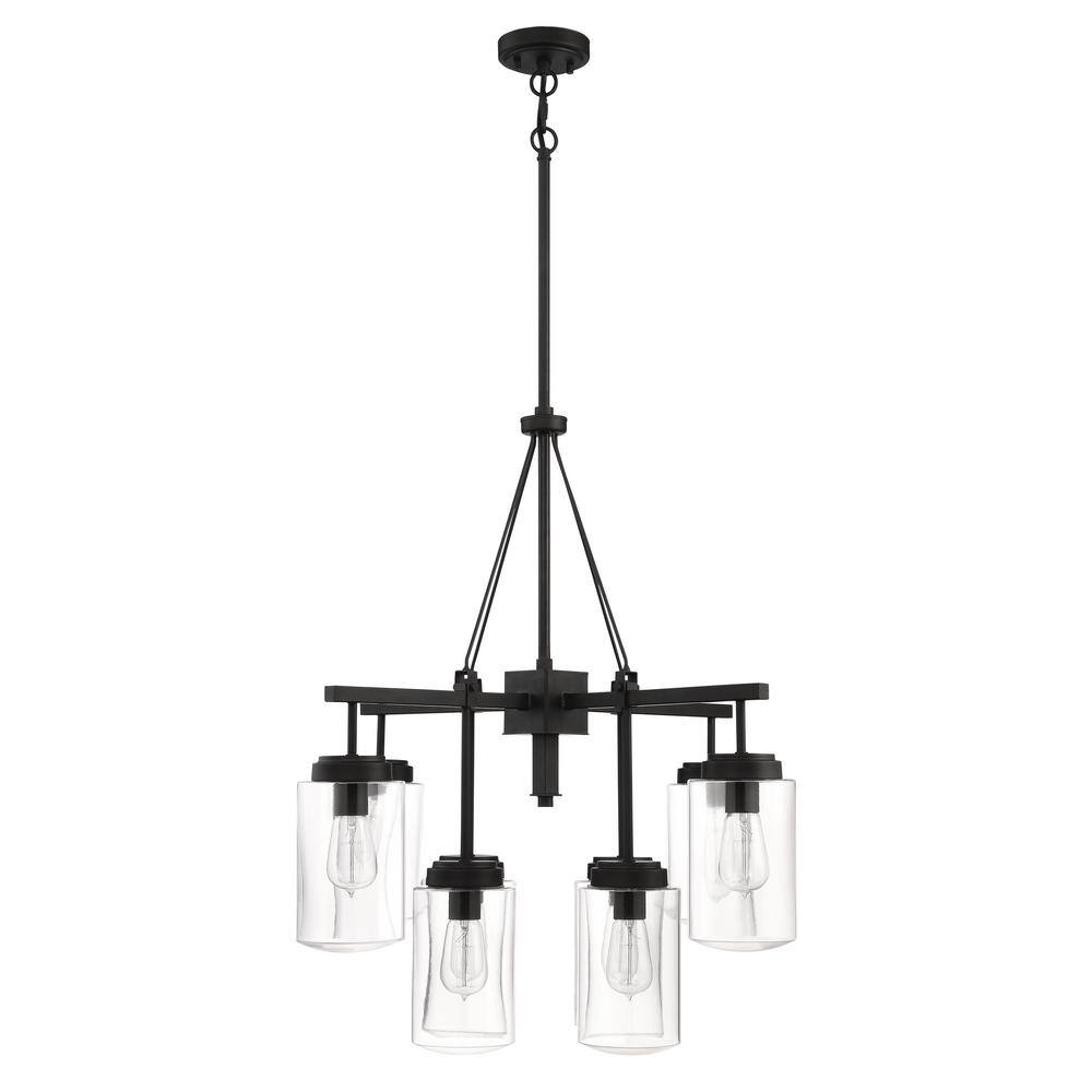 Modern Black Steel Outdoor Chandelier with Clear Glass Shades