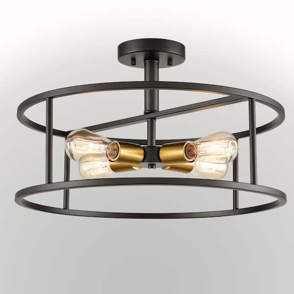 CLAXY 20.1 in. 4-Light Black Modern Semi-Flush Mount with No Glass Shade and No Bulbs Included 1-Pack