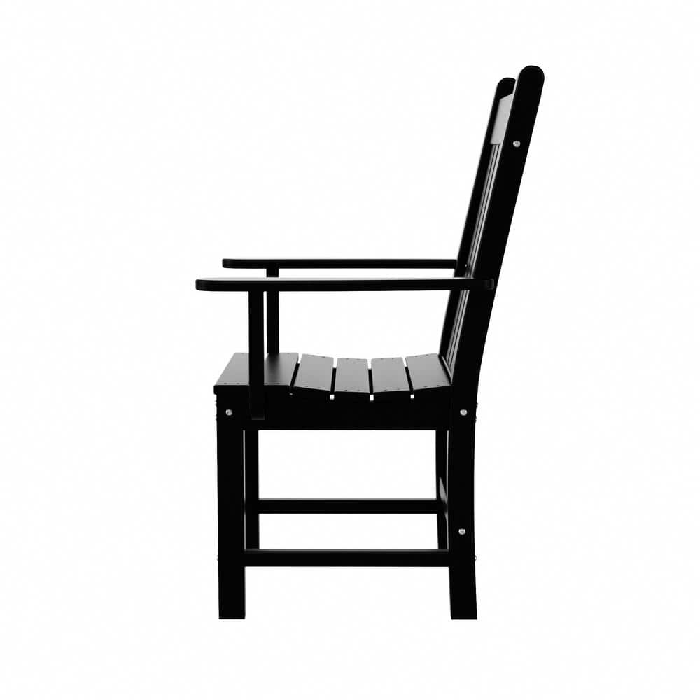 Black Outdoor Patio Dining Armchair with Contoured Back