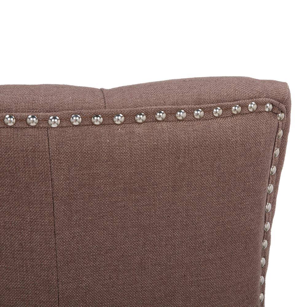 Brown Linen Upholstered Tufted Side Chair with Wood Legs