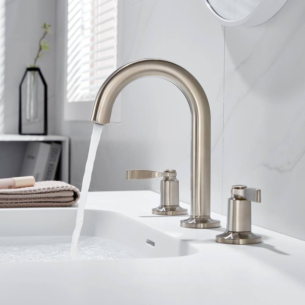 Larko Brushed Nickel 8 in. Widespread 2-Handle Bathroom Faucet