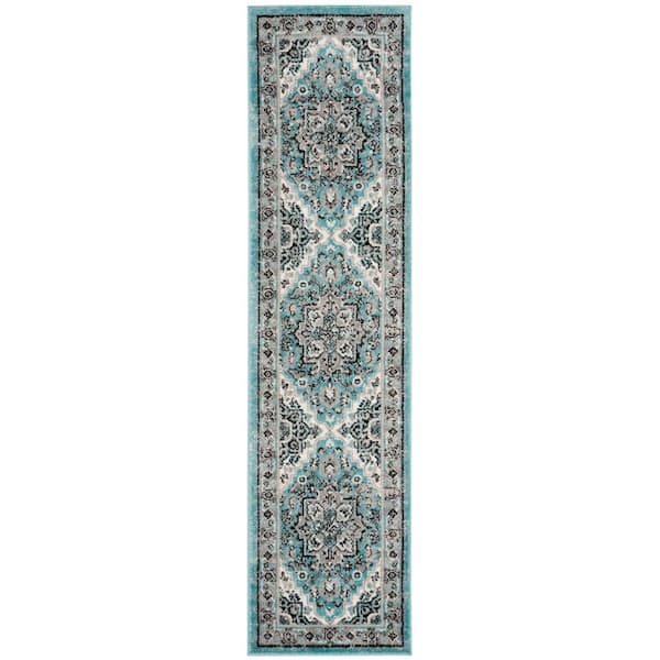 SAFAVIEH Skyler Blue/Ivory 2 ft. x 10 ft. Border Runner Rug