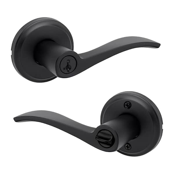 Kwikset Sedona Matte Black Single Cylinder Keyed Entry Door Handle Wave Handle Featuring SmartKey Security