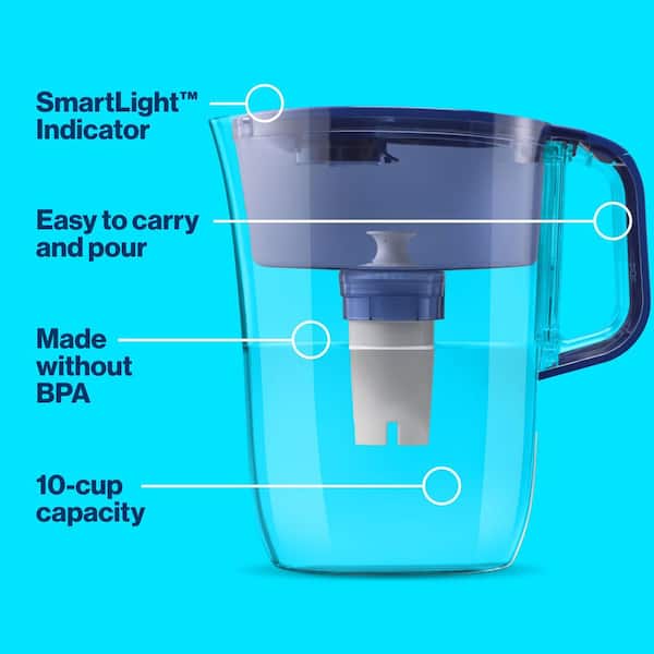 Tahoe 10-Cup Large Water Filter Pitcher in Blue with 1-Standard Filter, BPA Free