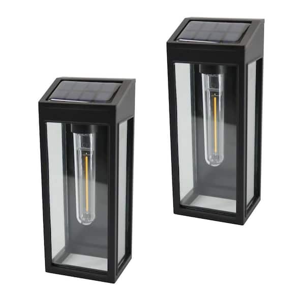 Hampton Bay 10 Lumen Black Outdoor Solar Wall Lantern Sconce Light with Integrated LED Bulb (2-Pack)