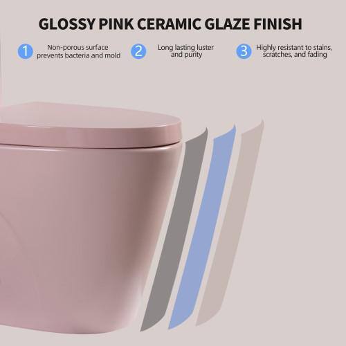 Rose Pink Ceramic Dual Flush Elongated One-Piece Toilet