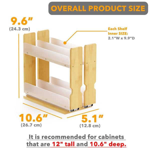 2-Tier 5.1 in. Bamboo Spice Rack Organizer with Pull Out for Cabinet, Kitchen Pantry, Seasoning Storage, Natural(2-Pack)