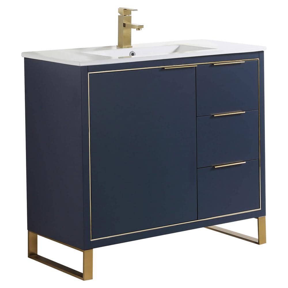 Opulence 36 in. W x 18 in. D x 33.5 in H. Bath Vanity in Navy Blue with White Ceramic Top price history on PriceWatchPro