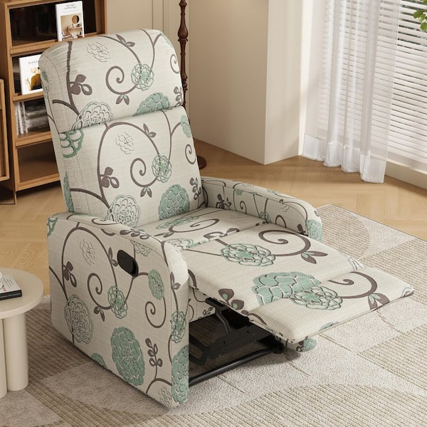 CHRISTOPHER KNIGHT HOME Gaius Modern Beige and Blue Polyester Fabric Manual Push Back Recliner Armchair with Adjustable Backrest, Metal Legs