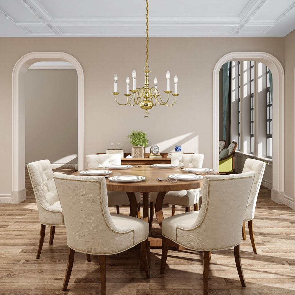 Polished Brass 6-Light Candelabra Chandelier