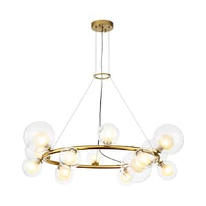 Colton 14-Light Gold Dimmable Wagon Wheel Chandelier with Glass Globe Bubble