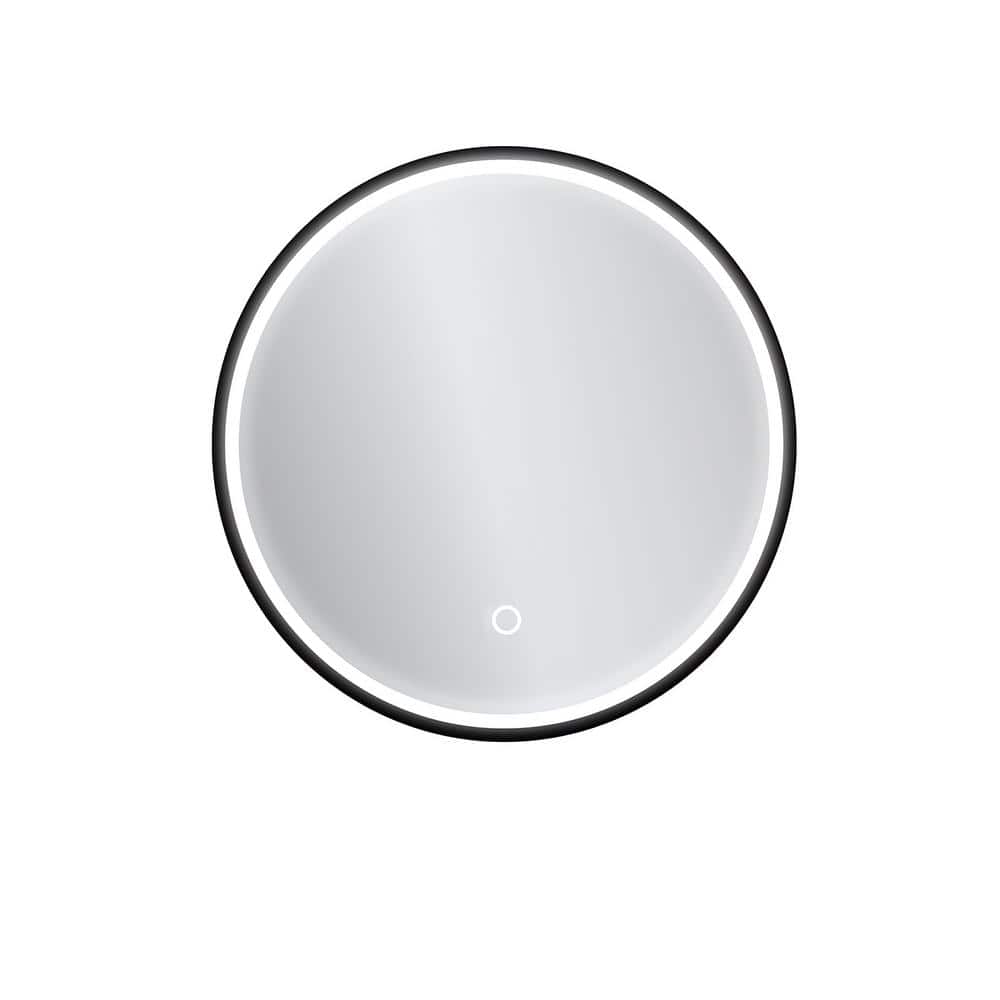 Modern 24 in. W x 24 in. H Black Round Metal Framed Wall Mount Anti-fog Bat