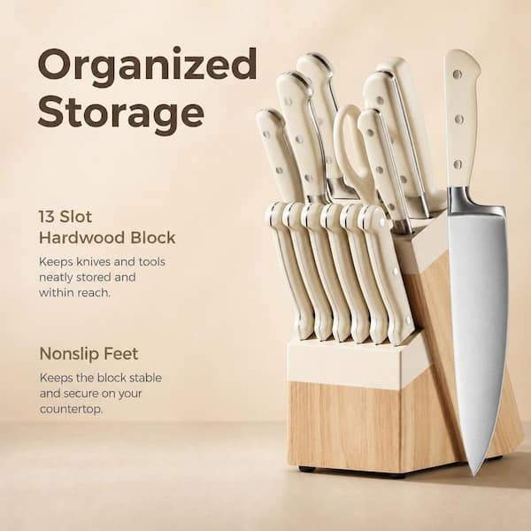 Numhew 14-Piece Cream High Carbon Stainless Steel Knife Set with