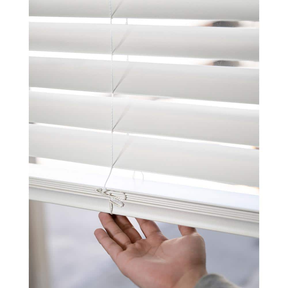 White Cordless Faux Wood Venetian Blinds, 66"W x 36"H