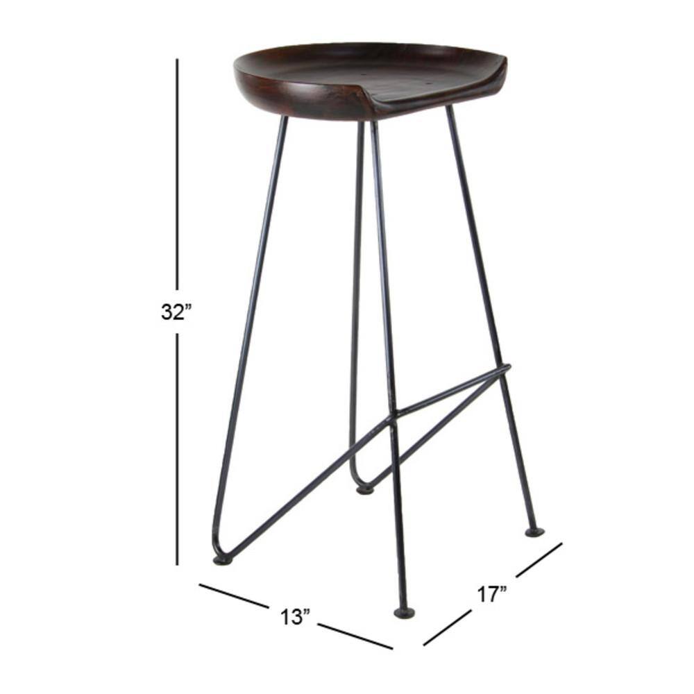 Adjustable Brown Acacia Wood and Metal Saddle Bar Stool