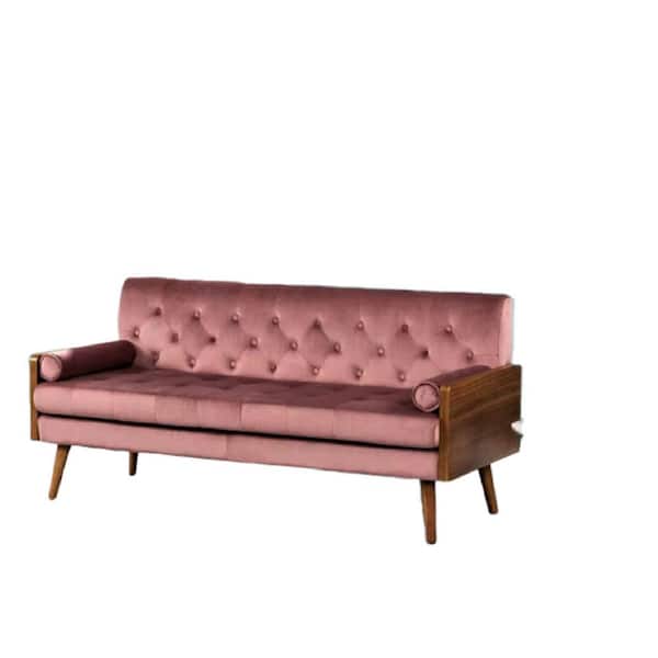 US Pride Furniture Christie 68.5 in. Rose Velvet 3-Seats Lawson Sofa with Square Arms
