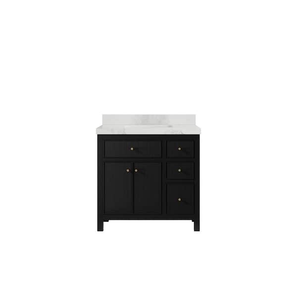 Willow Collections Sonoma 36 in. W x 22 in.D x 36 in. H Single Sink Bath Vanity Center in Black with 2 in. Calacatta Nuvo Top