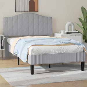 Upholstered Bed Frame with Sheepskin Fabric Adjustable Headboard Twin Size Platform Bed, Light Gray