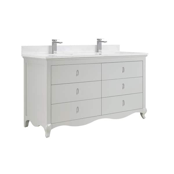 Solid Wood Contemporary 60 in. Freestanding Silver Strand Bath Vanity with White Artificial Stone Top Assembled