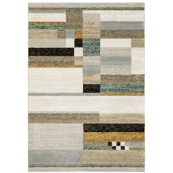 Saturn Multi-Colored 5 ft. x 7 ft. Modern Art-Deco Geometric Polypropylene-Nylon Blend Indoor Area Rug