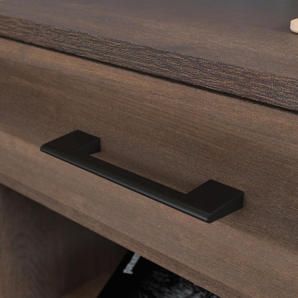 North Avenue Smoked Oak Home Office Desk with Black Metal Base