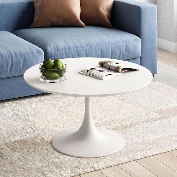 Kurv 31.5 in. White Round MDF Coffee Table for Indoors