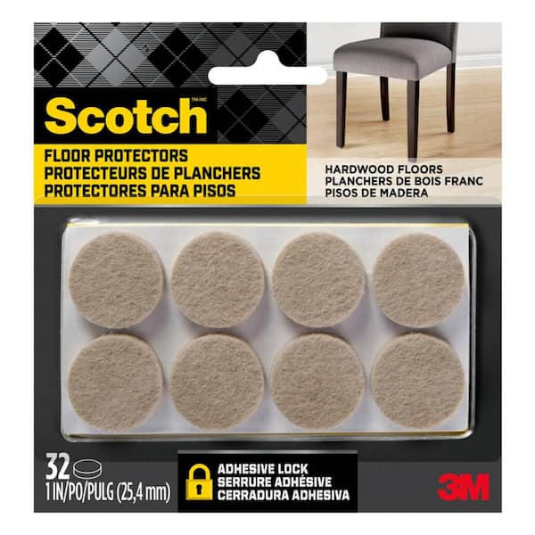 Scotch 1 in. Beige Round Surface Protection Felt Floor Pads (32-Pack)