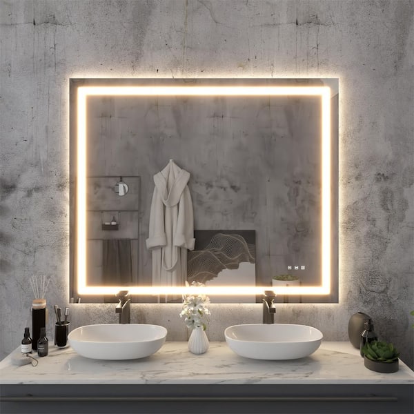48 in. W x 40 in. H Rectangular Frameless LED Light Anti-Fog Wall Bathroom Vanity Mirror with Backlit and Front Light