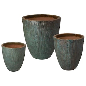 19, 24, 29.5 in. H Ceramic Ripple Planters S/3, Teal