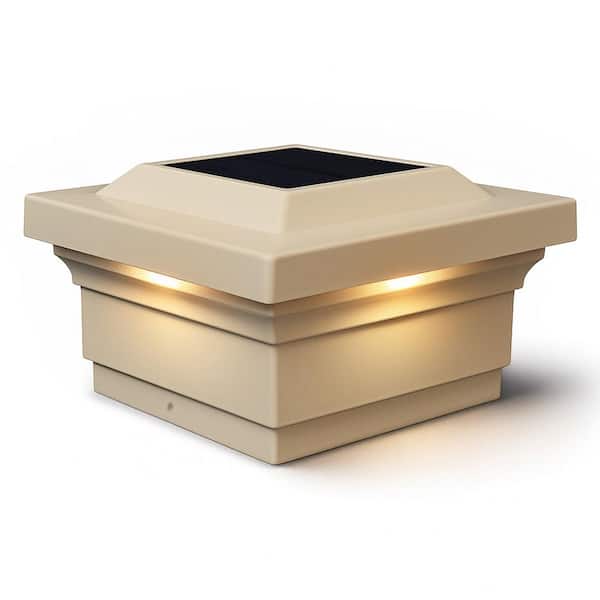 CLASSY CAPS Majestic 5 in. x 5 in. Outdoor Tan Vinyl LED Solar