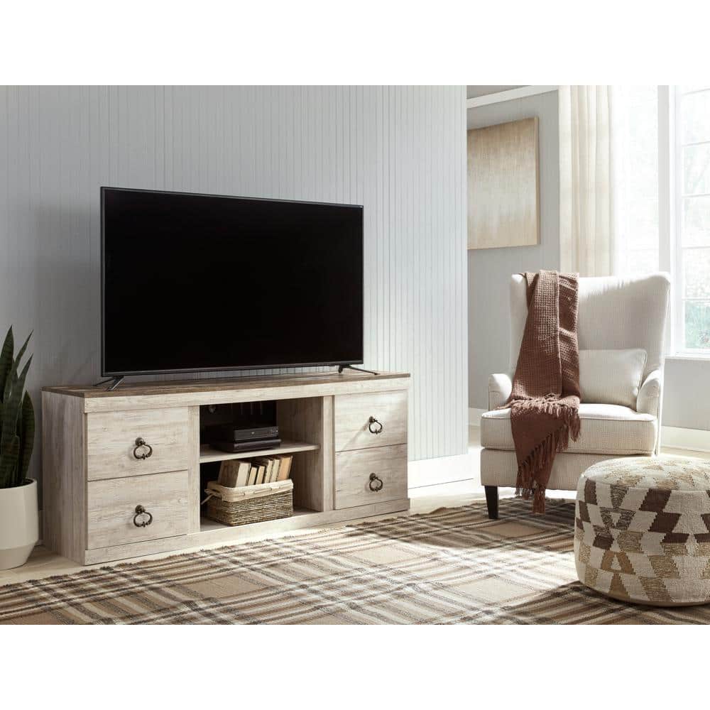 Willowton White/Brown TV Stand Fits TV's up to 69 in. with Shelf