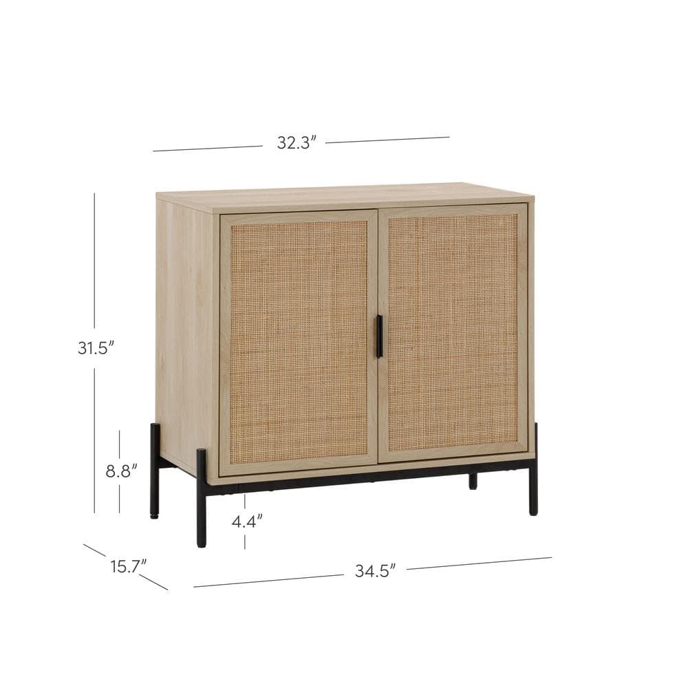 Andrew Light Oak and Matte Black Bohemian Sideboard Cabinet