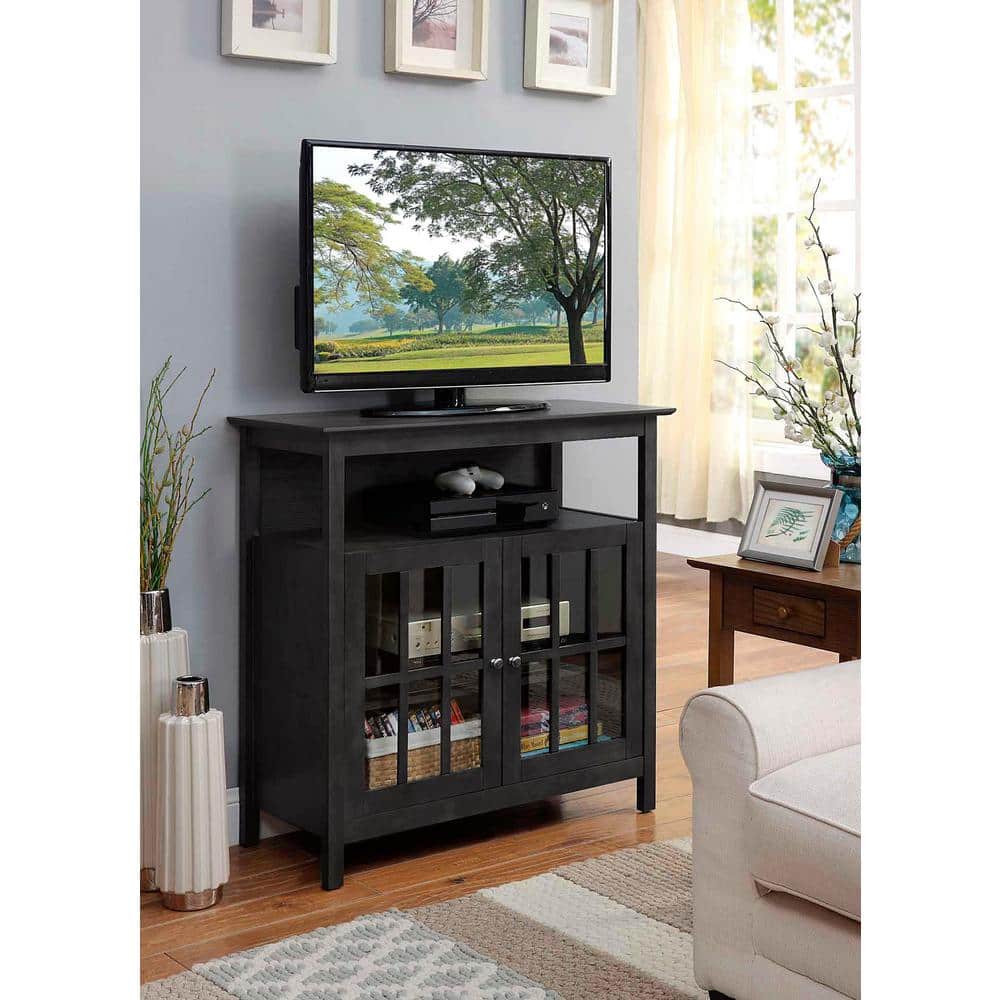 Weathered Gray Solid Wood Highboy TV Stand with Cabinet