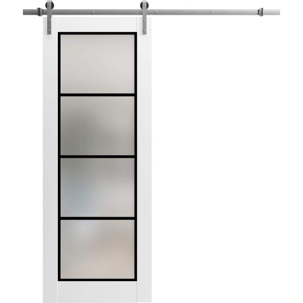 Assembly Required 36 in. x 96 in. 1-Panel Frosted Glass White Solid Wood Sliding Barn Door with Hardware Kit price history on PriceWatchPro
