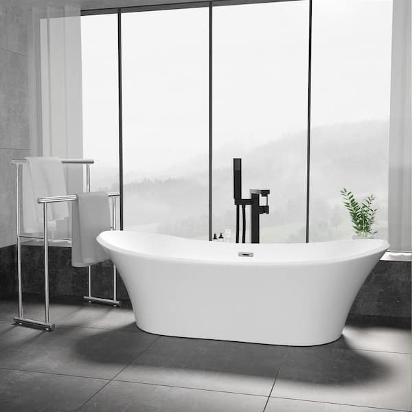 Single-Handle High Flow Freestanding Floor Mount Tub Faucet with Hand Shower in Matte Black