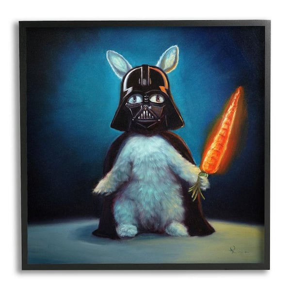 Rabbit Star Wars Neon Carrot Cartoon Pet Portrait by Lucia Heffernan Framed Animal Art Print 17 in. x 17 in.