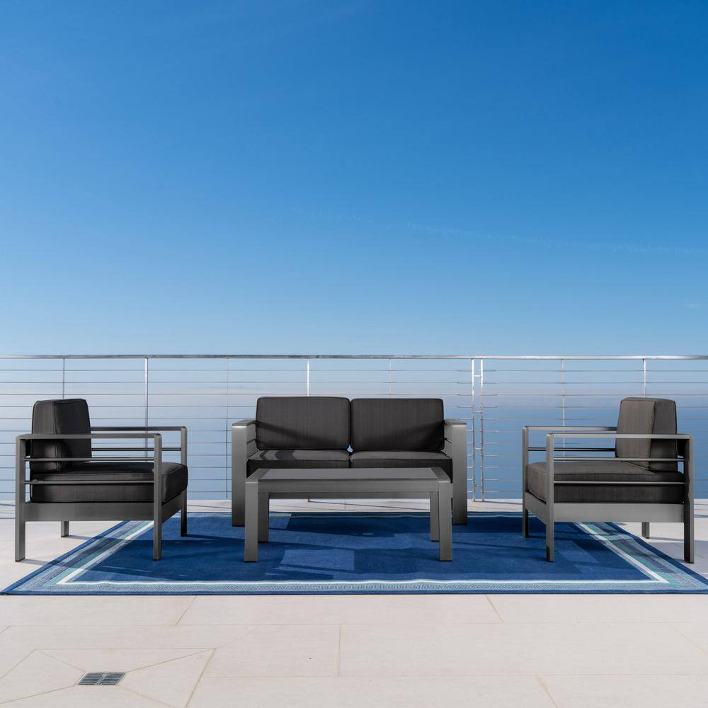 Gray Aluminum 4-Piece Outdoor Loveseat and Club Chair Set