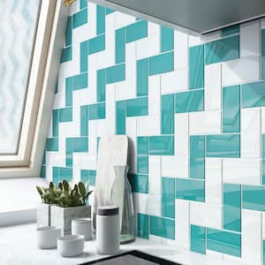 3 in. x 6 in. x 8 mm Teal Glass Subway Tile Sample