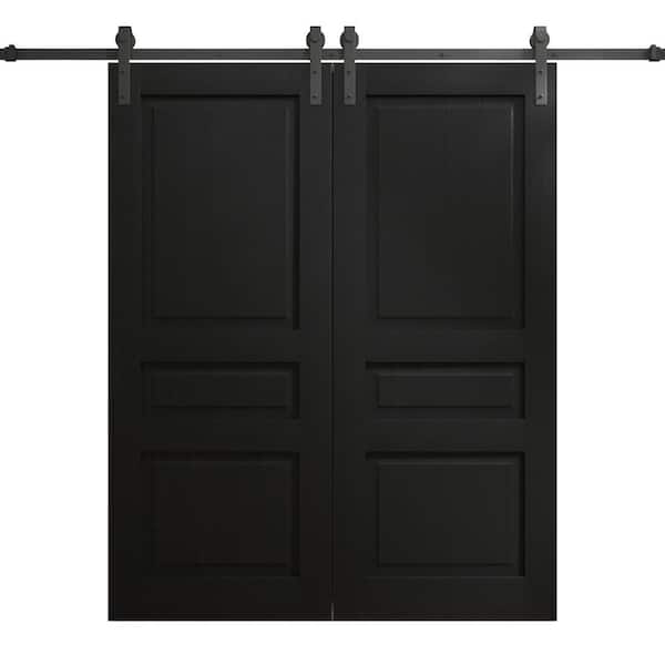 84 in. x 84 in. Painted Black Oak Solid Wood Double Barn Door Slab With Hardware