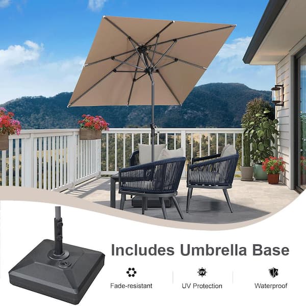 automatic tilt patio umbrella PURPLE LEAF 6.5 ft. Square Aluminum Auto-Tilt Outdoor Market Patio Umbrella  with Base in Taupe ZP03MLZXS07TP