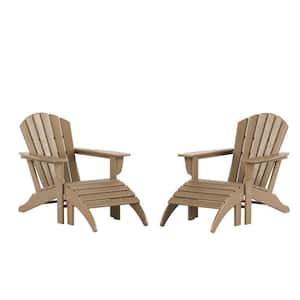 Vesta Weathered Wood Plastic Outdoor Adirondack Chair With Ottoman(2-Pack)