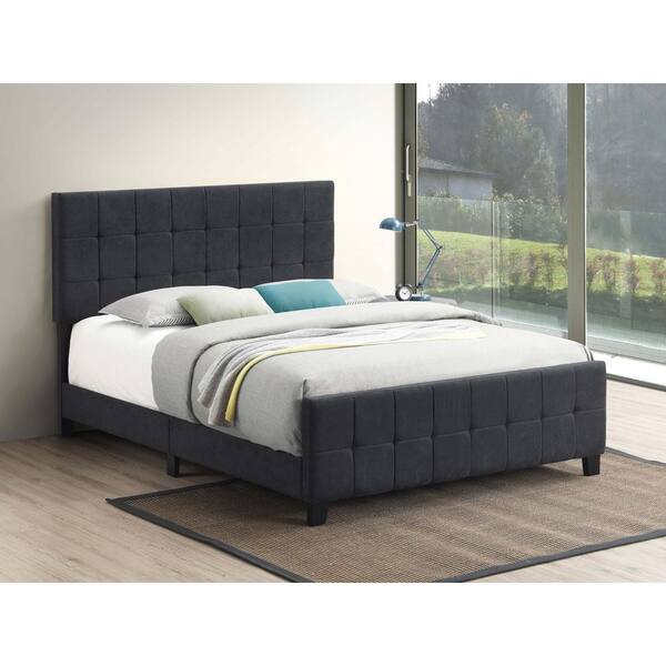 Coaster Fairfield Dark Grey Wood Frame Queen Panel Bed with Grid Tufted Headboard