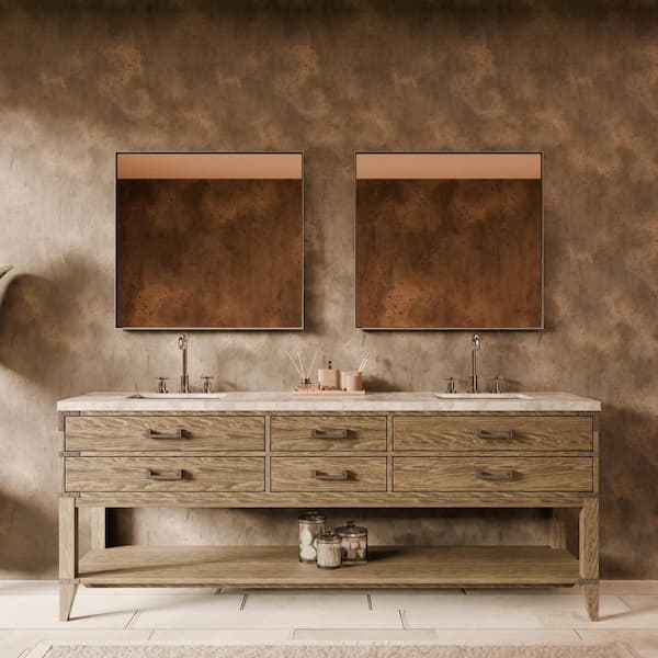 Irvington 84 in W x 22 in D Grey Oak Double Bath Vanity, Carrara Marble Top, Faucet Set, and 36 in Mirrors