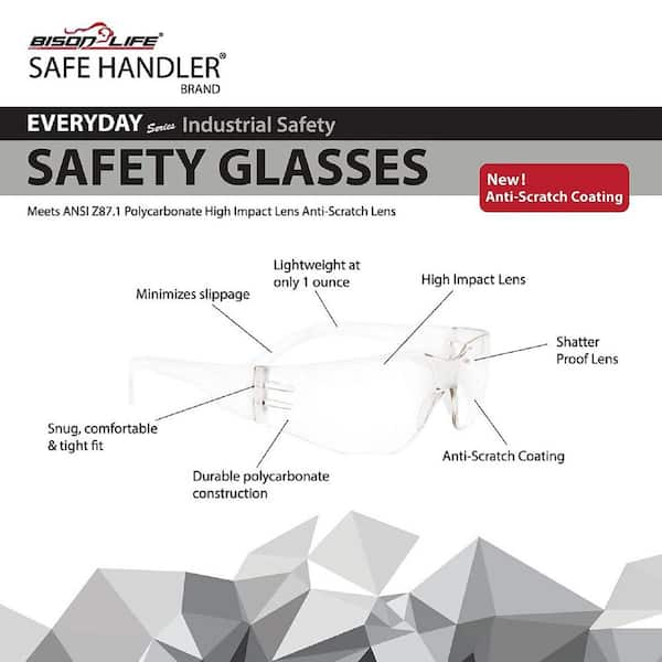 Safe Handler Green, Crystal Clear Lens Color Temple Safety glasses  (36-Pairs) BLSH-ESCR-CLLCT-SG8GR-36 - The Home Depot