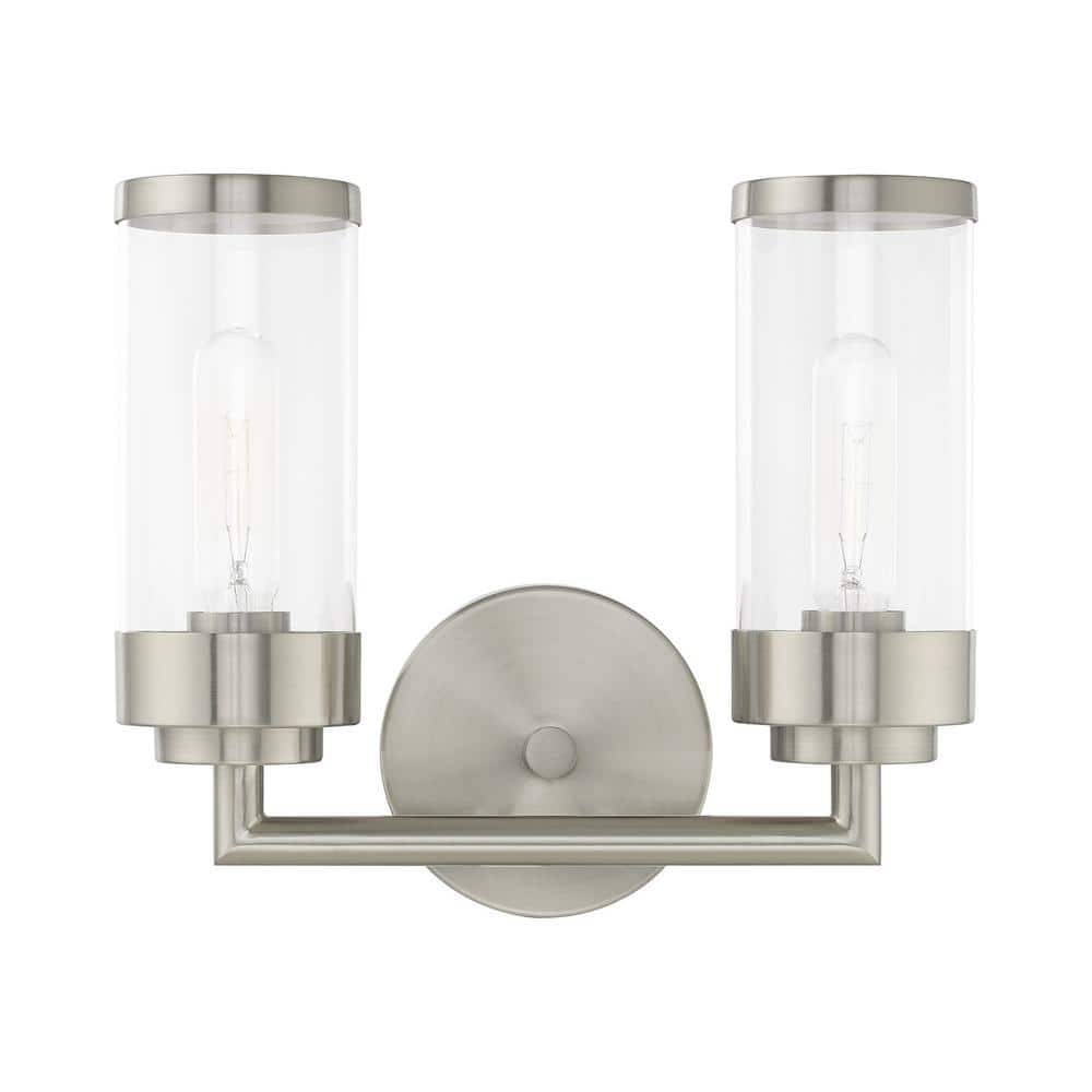 Hillcrest Elegant Brushed Nickel 2-Light Vanity with Clear Glass Shades