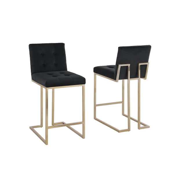 Best Quality Furniture Amy 24 in. H Black Low Back Counter Height Chair with Gold Chrome Base and Velvet Fabric (Set of 2)