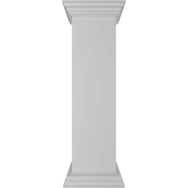 Ekena Millwork Plain 40 in. x 10 in. White Box Newel Post with Peaked Capital and Base Trim (Installation Kit Included)
